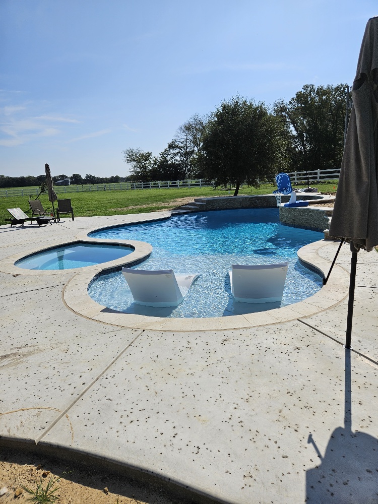 Completed freeform pool with tanning ledge